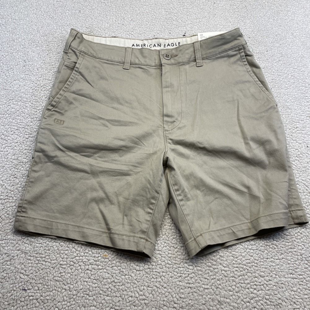 American Eagle Shorts Mens 33 Khaki Flex Slim Fit Workwear 4191-6817 Above Knee